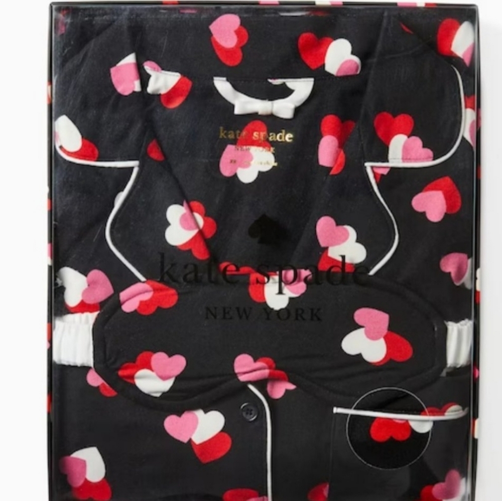 New Kate Spade Heart Print 3/4 Sleeve Boxed Pj Set